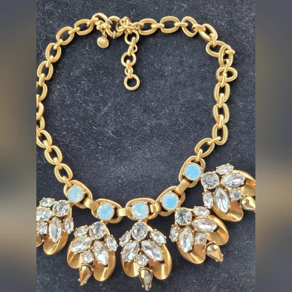 VTG J. Crew Goldtone Crystal Rhinestone Cluster Bib Statement Necklace - Picture 7 of 12